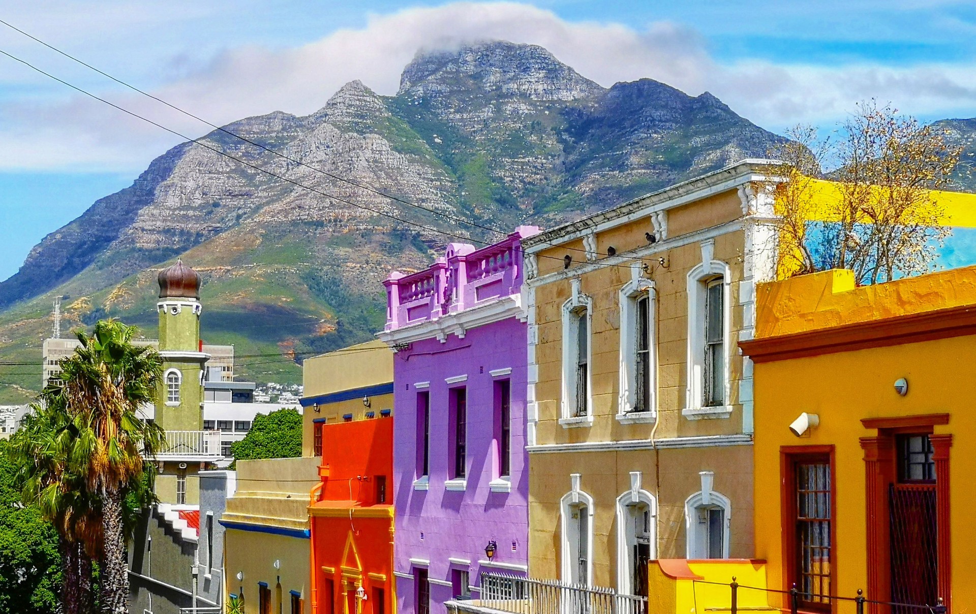 Cape town Bo Kaap Malay quarter rooftops with table mountain in the background